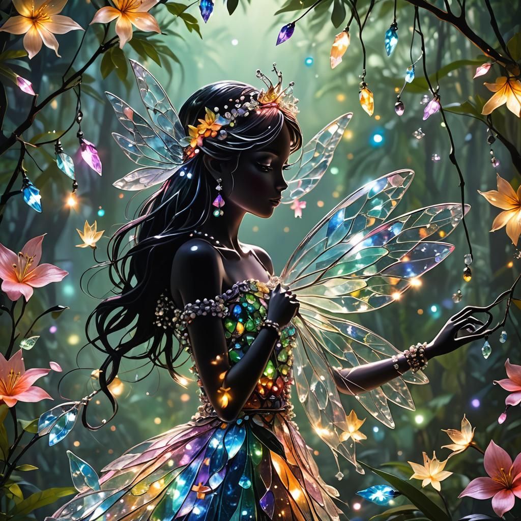 Crystal Fairy Silhouette in Tropical Forest