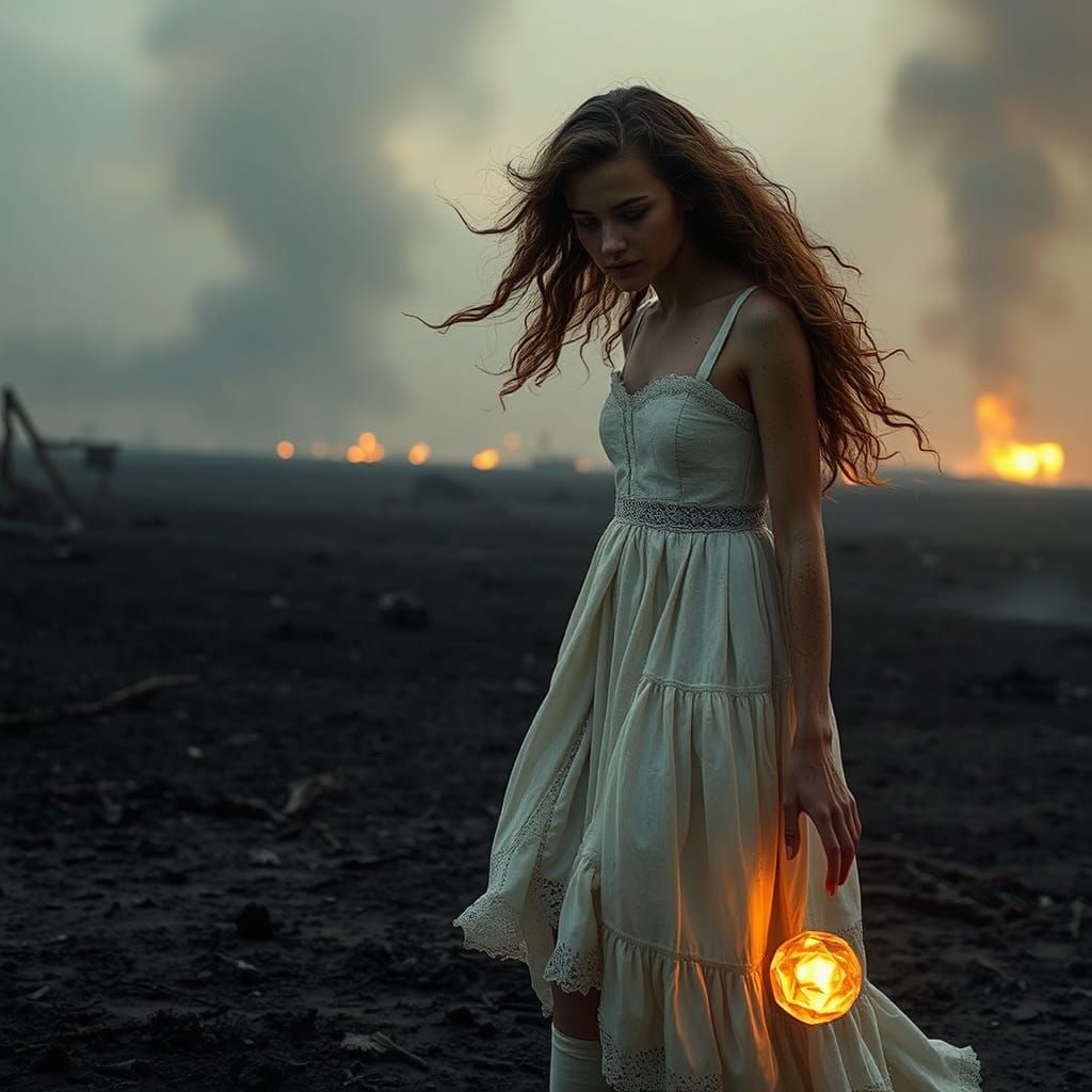 Dystopian Woman Reaches for Hope Gemstone