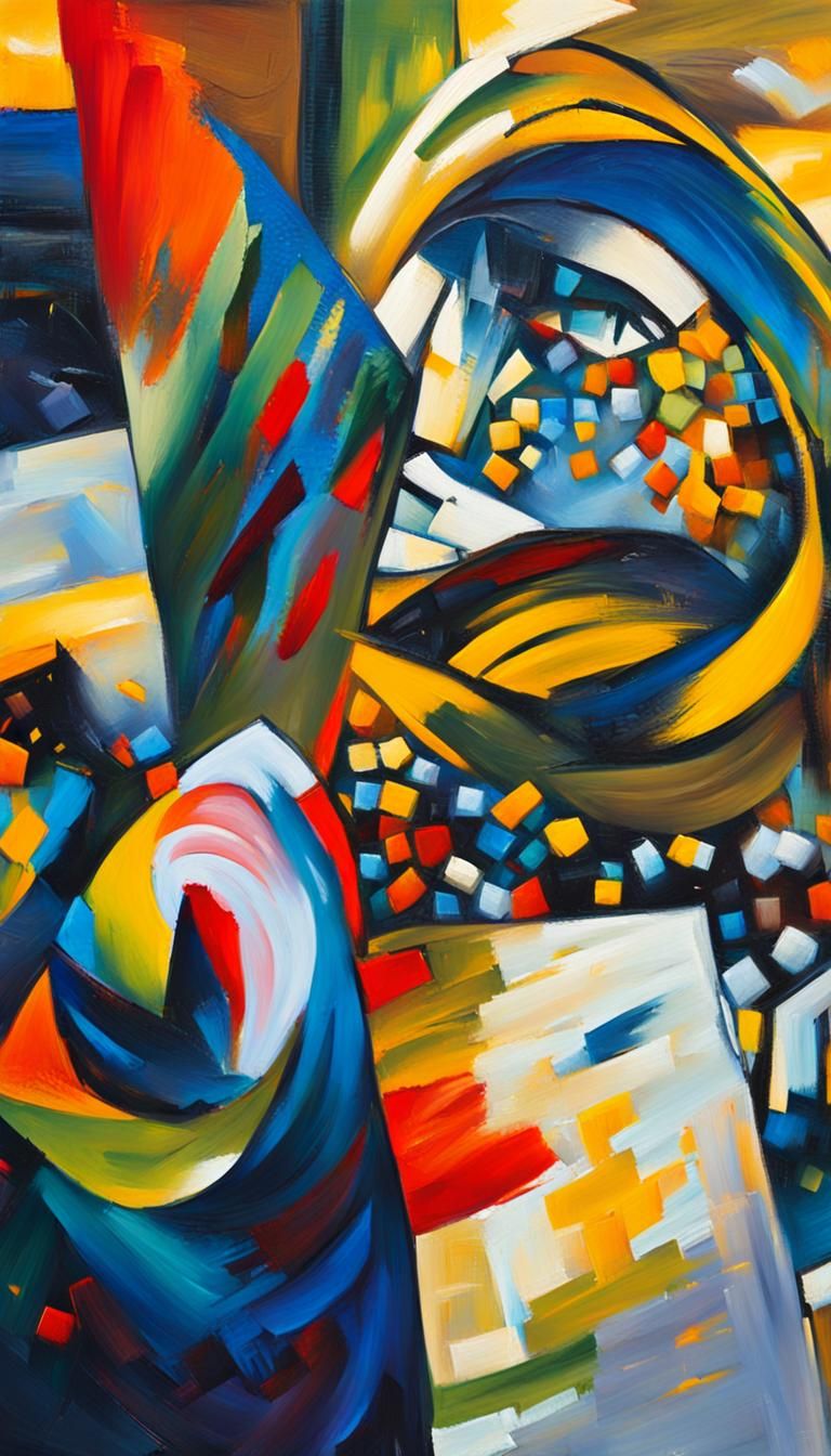 Abstract Expressionist Painting of Woman in City