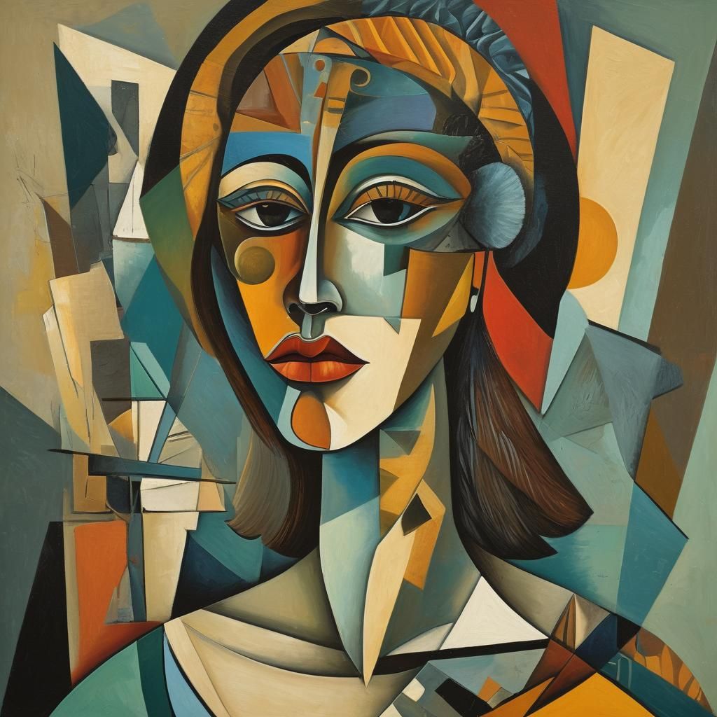 Geometric Woman Portrait in Cubist Style