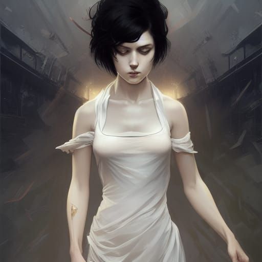 Ethereal Ghost Girl Portrait in Art Nouveau Style