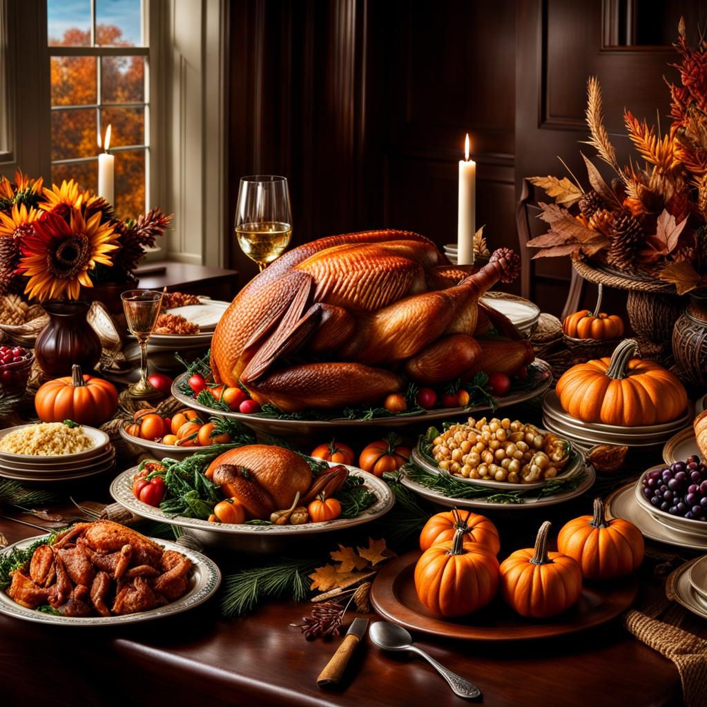 Hyperrealistic First Thanksgiving Meal: Cinematic HDR Image