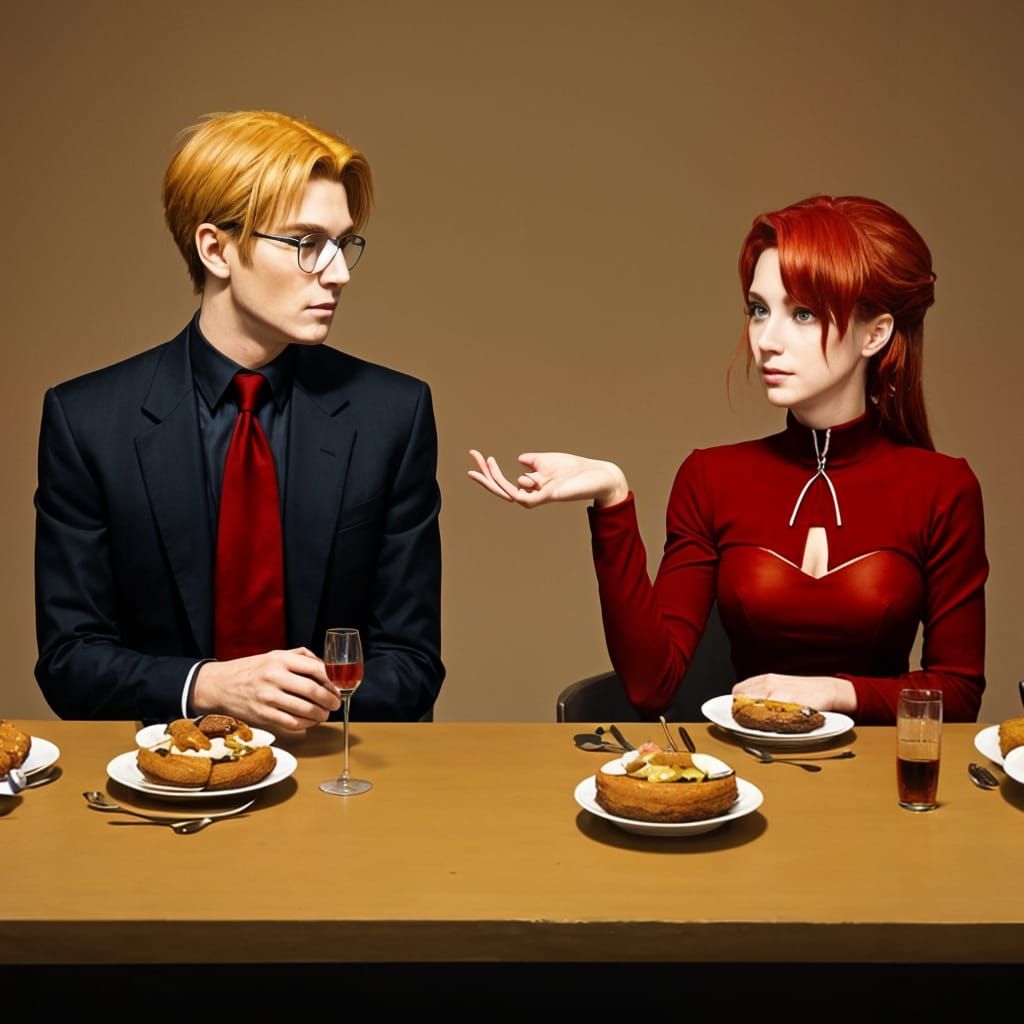 Rabbits' Autumn Date Night in Pop Art Style