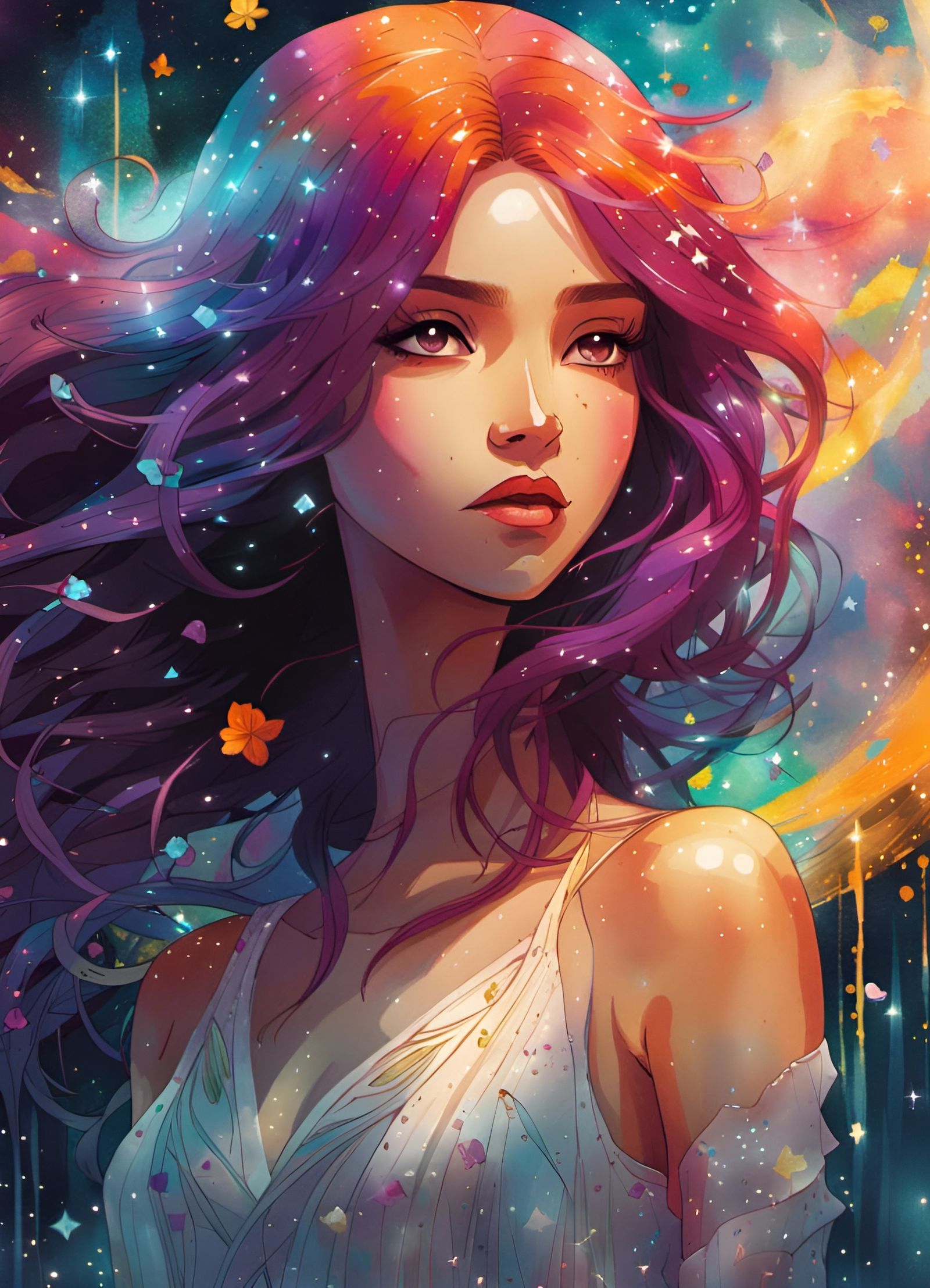 Anime Goddess Portrait in Watercolor Style