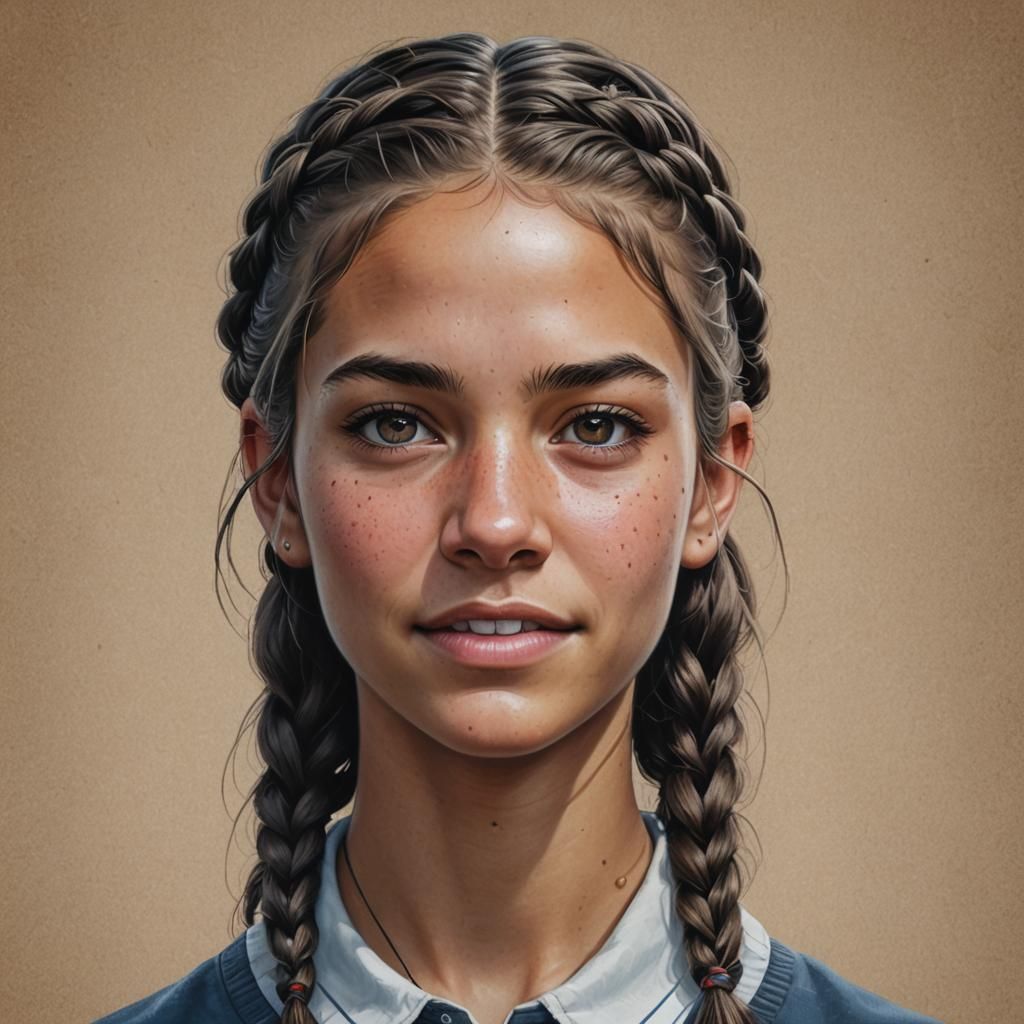 Hyperrealistic Portrait of a Girl with Braids