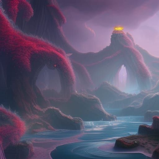 Fantastical Lemuria: Detailed Matte Painting in Deep Color