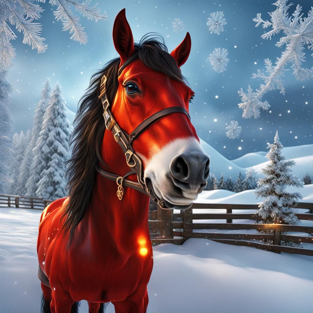 Anthropomorphic Santa Horse in Techcore Winter Scene