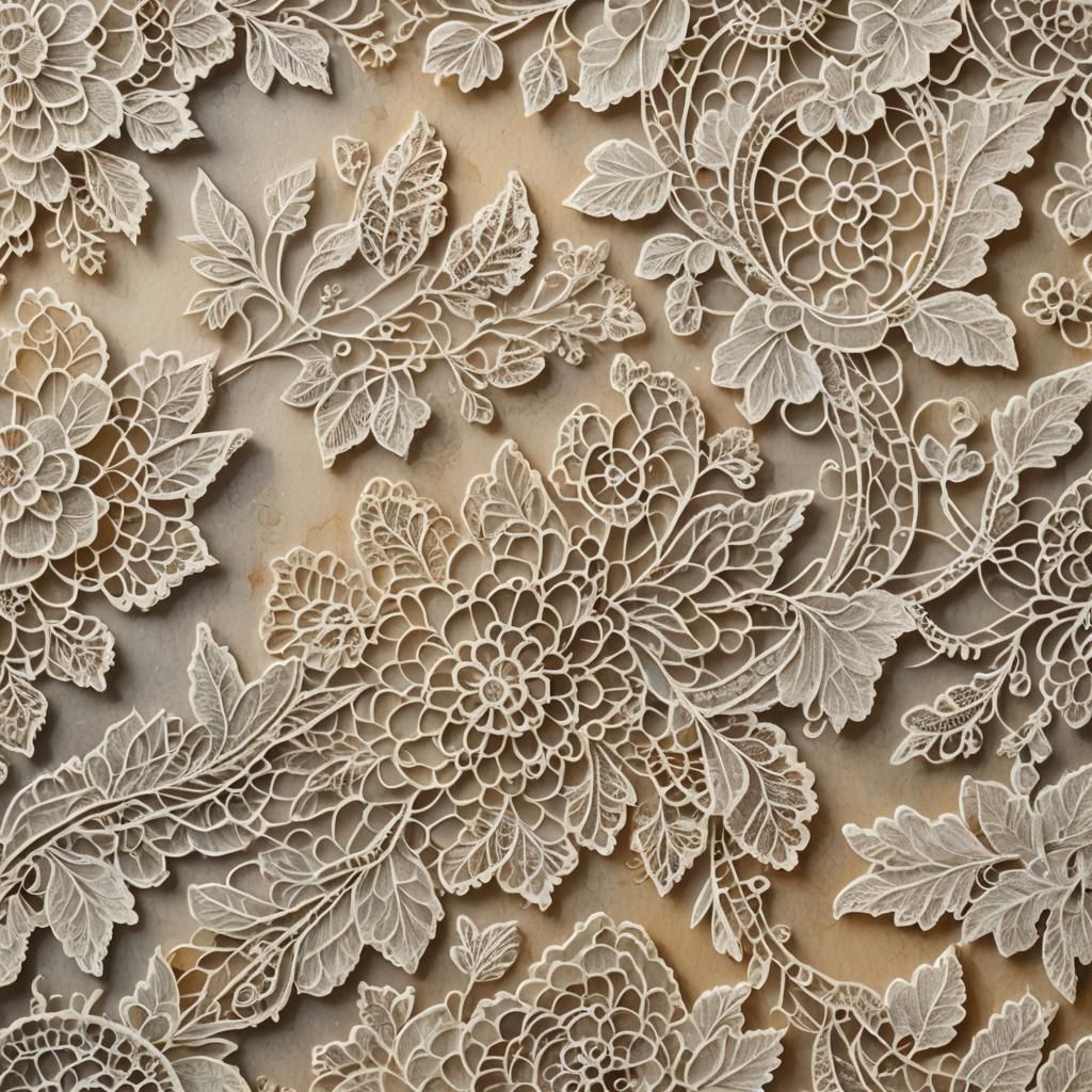 Delicate Lace Pattern on Aged Paper in Watercolor