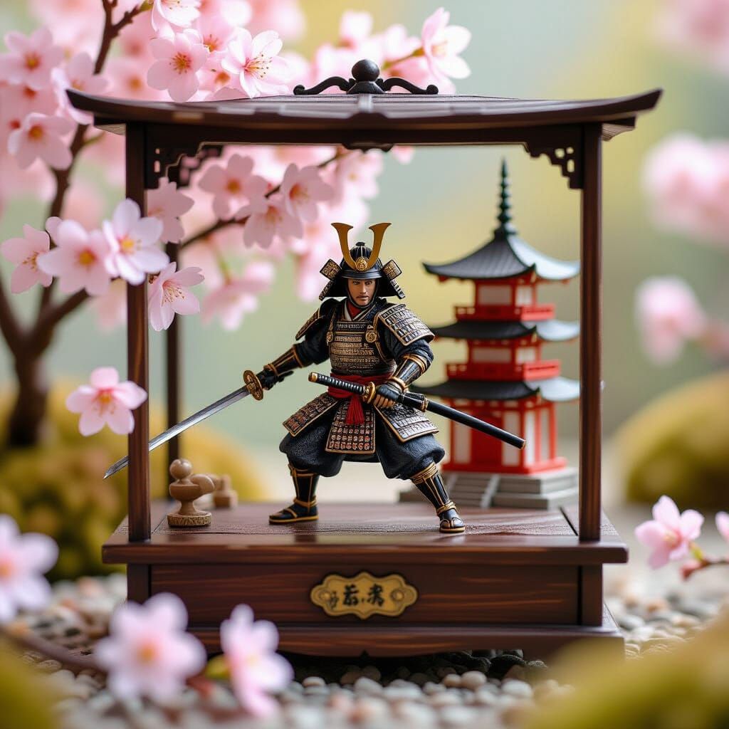 Miniature Samurai Warrior in Music Box
