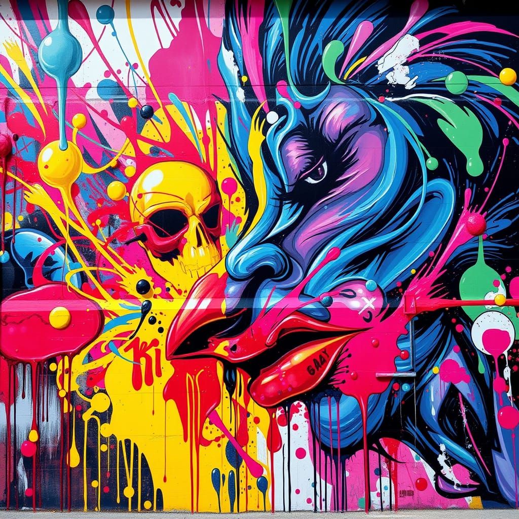 Vibrant Graffiti Mural "Kiss Of The Velvet Whip" Splash Art ...