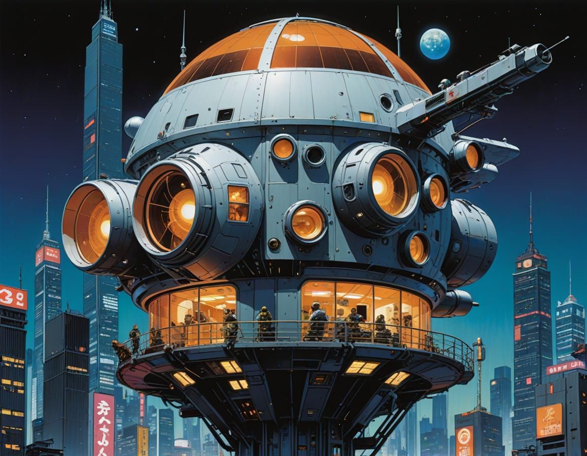 Futuristic Birdhouse Topping Cyberpunk Skyscraper