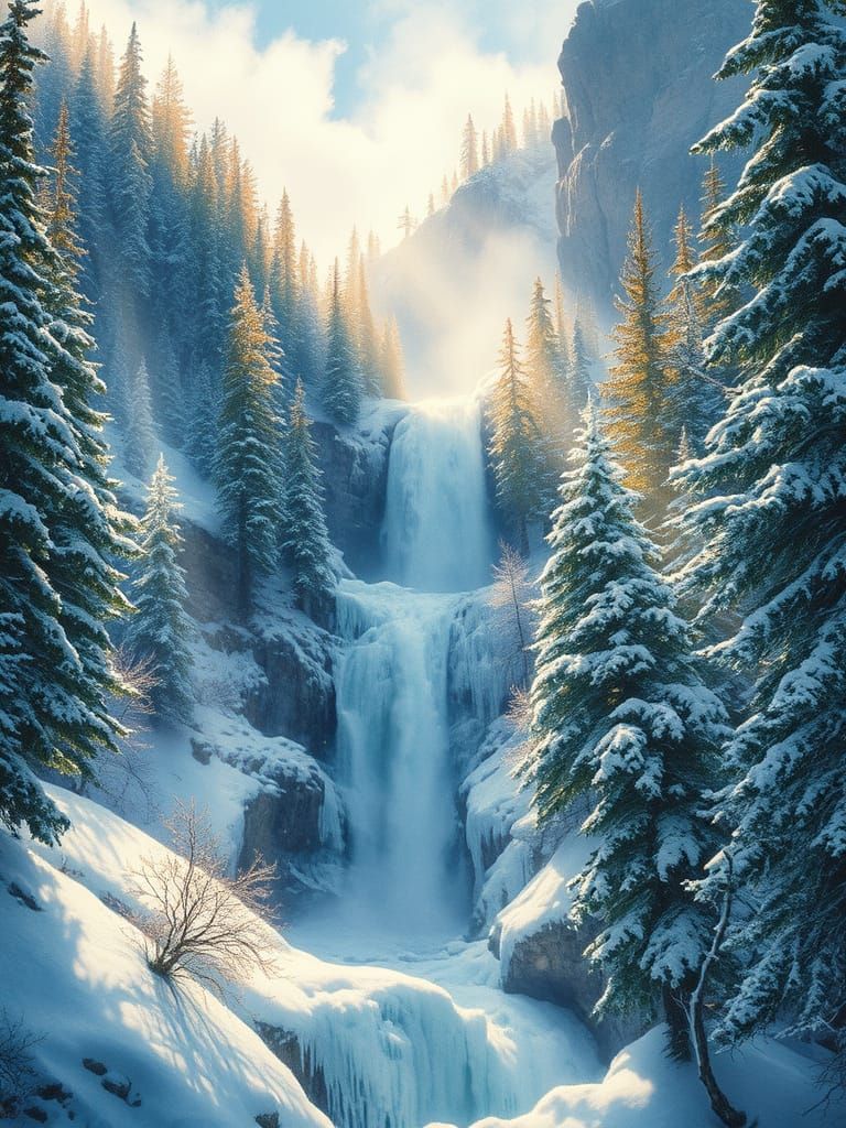 Luminous Winter Wonderland in Impressionist Style