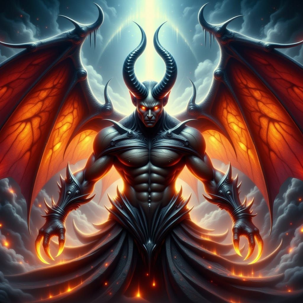 Surreal Devil Character in Dark, Misty Arcadia