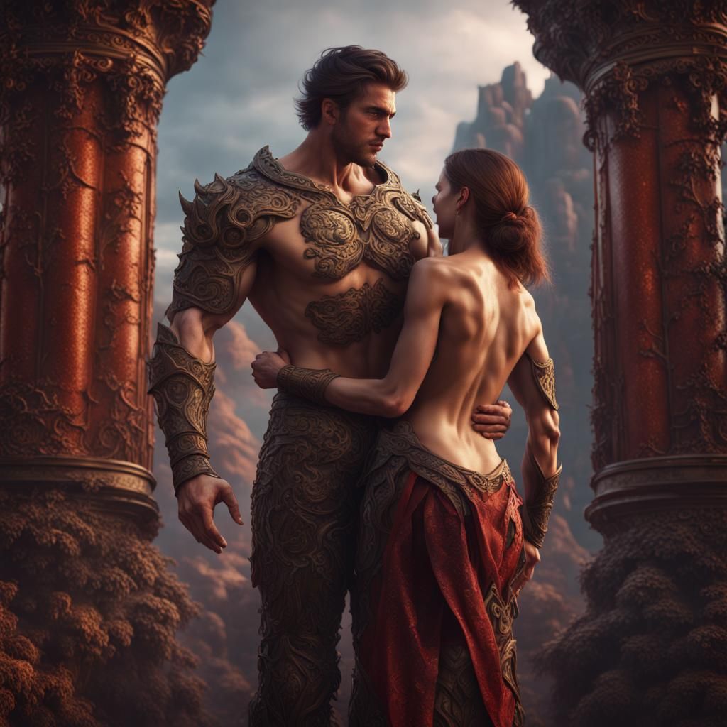 Passionate Embrace: Detailed Fantasy Concept Art