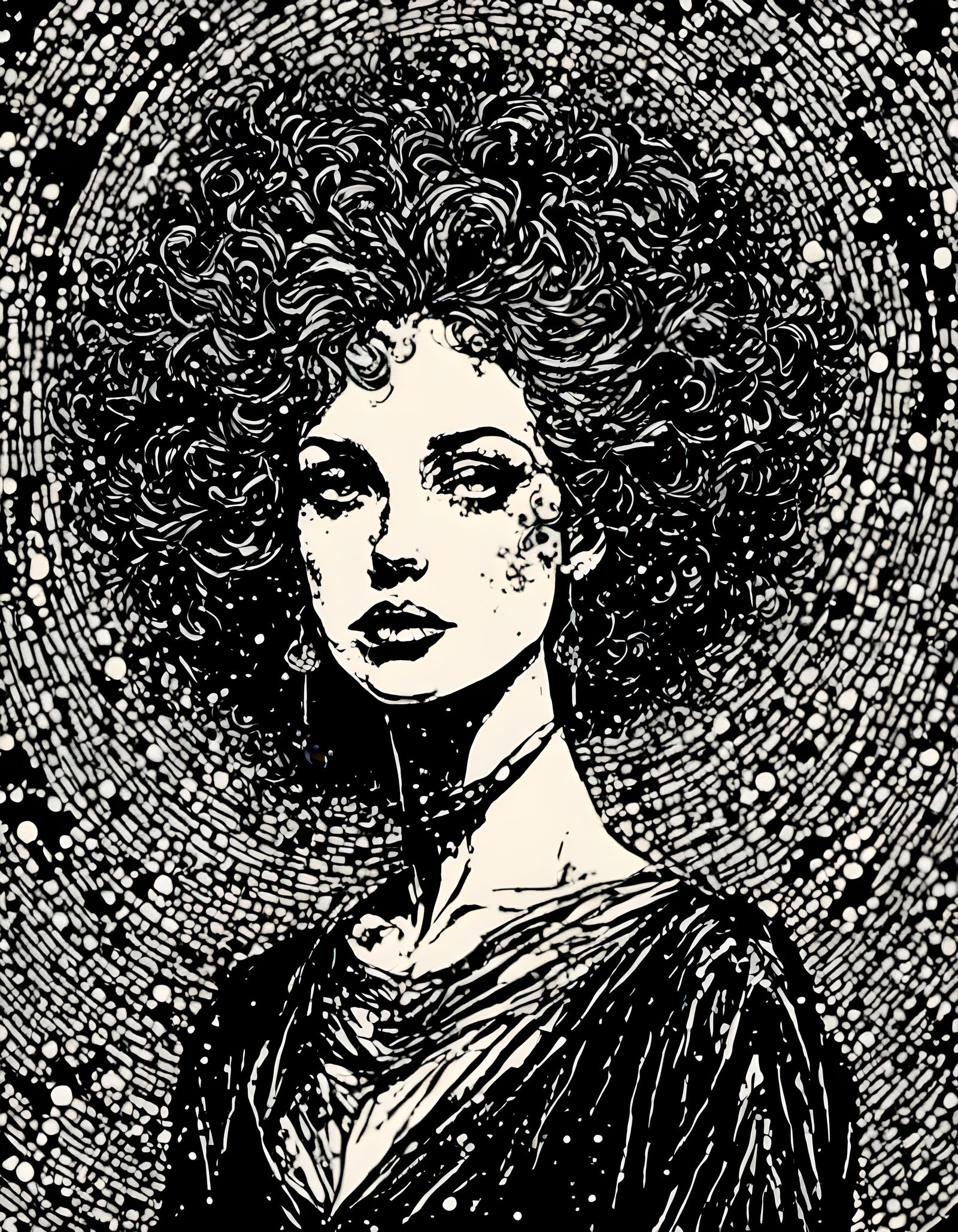 High Contrast Digital Art Portrait of a Woman