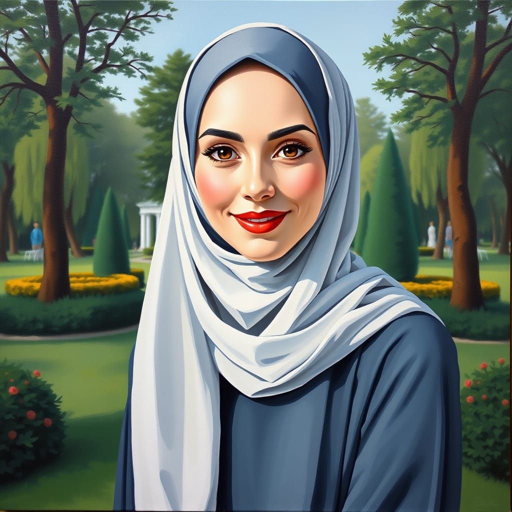 Elegant Hijabi Portrait in Minimalist Oil Painting Style