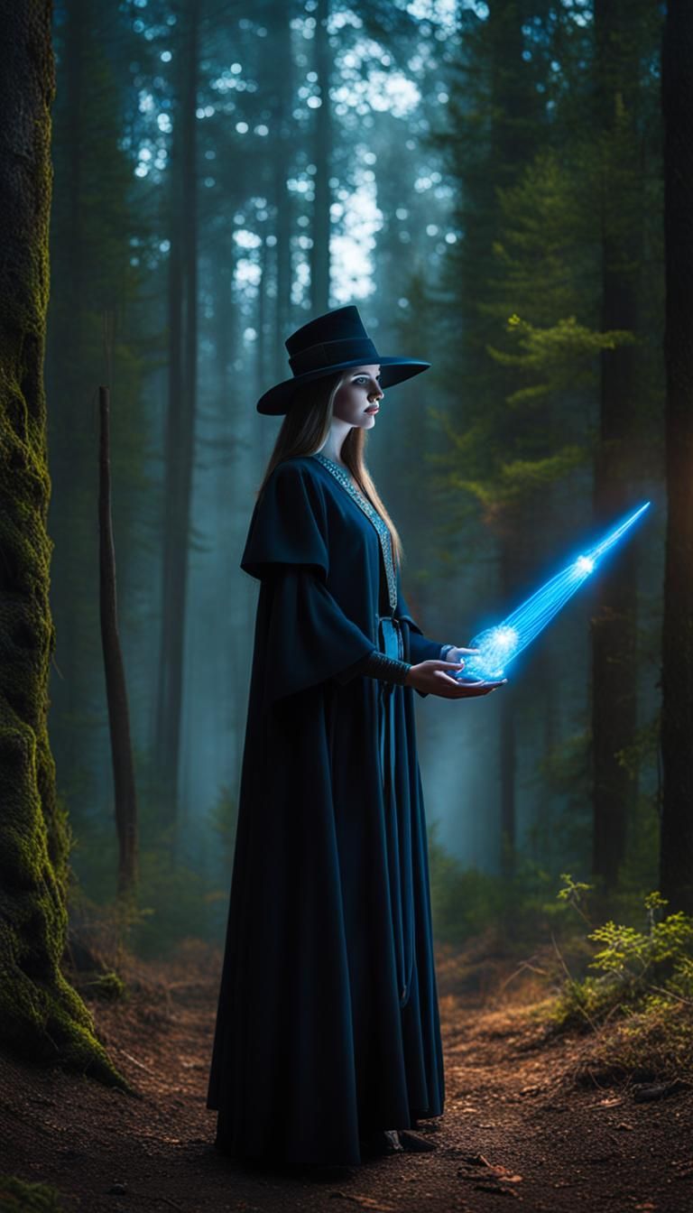 Futuristic Hologram Witch Scaring People