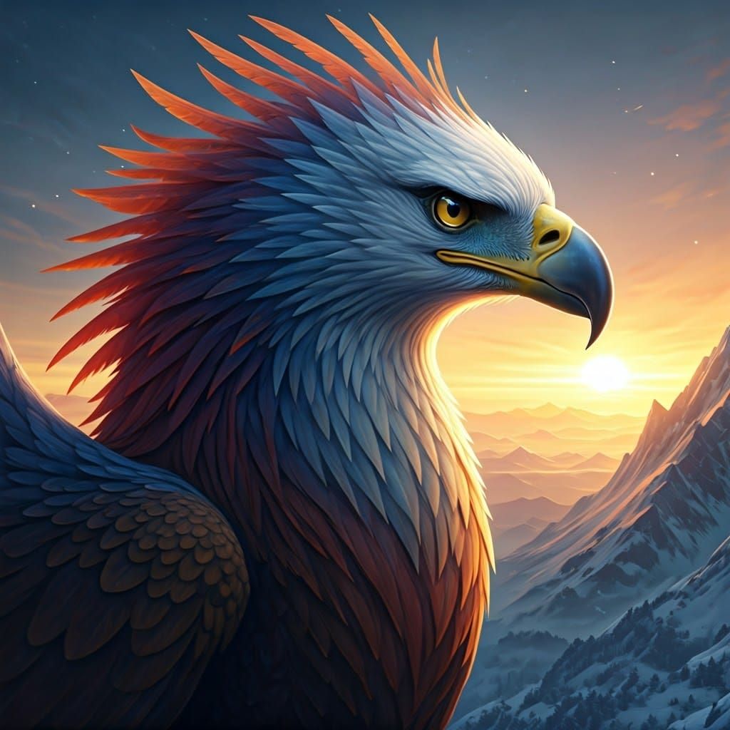 Griffin Soaring at Sunrise: A Whimsical Fantasy