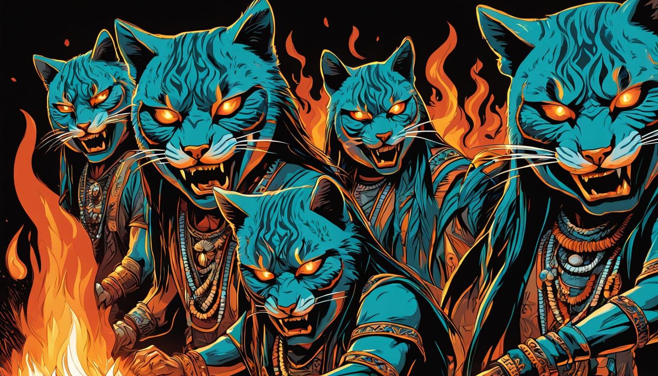 Native American Fire Dance in Comic Book Style