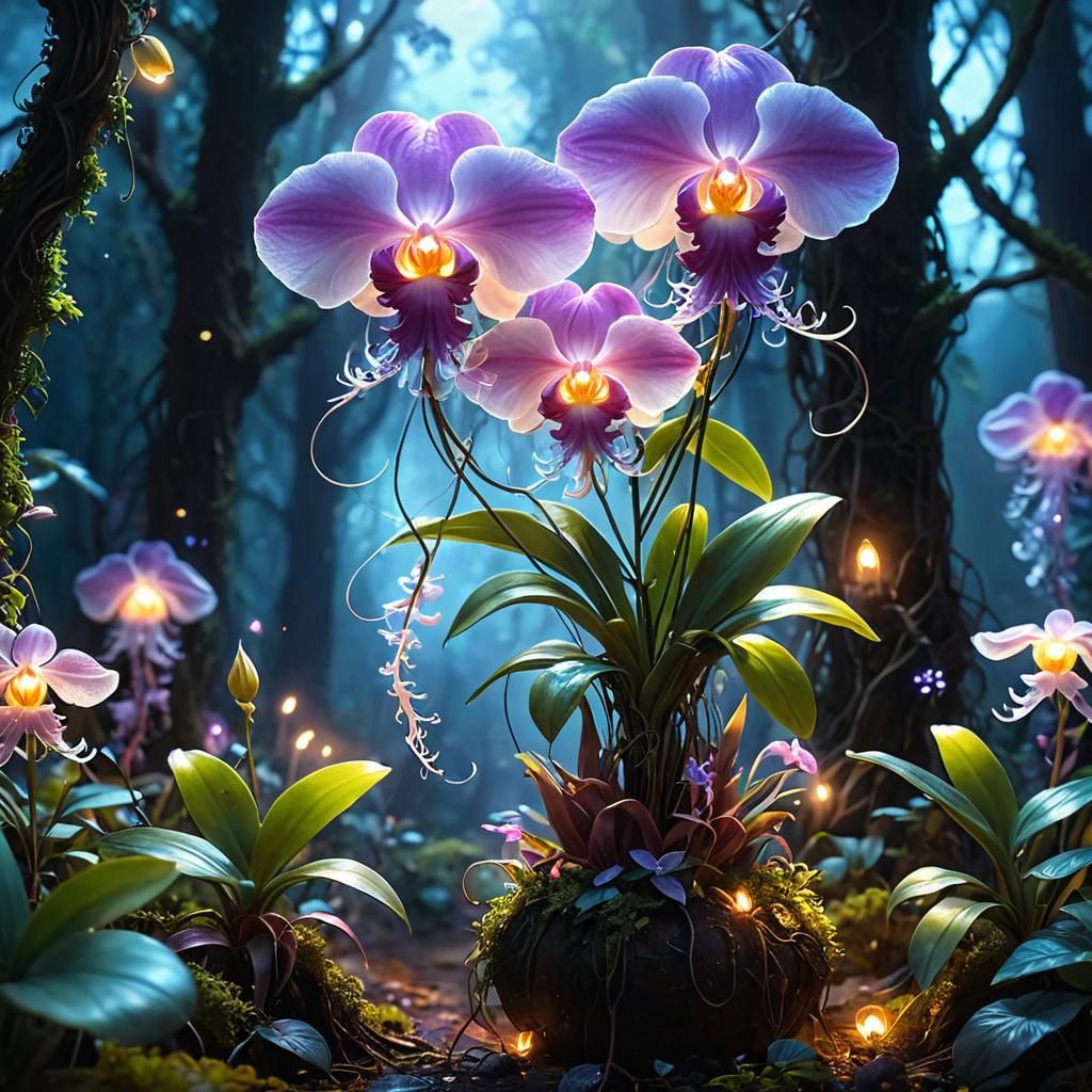 Bioluminescent Orchid-Jellyfish Plant on Alien Planet