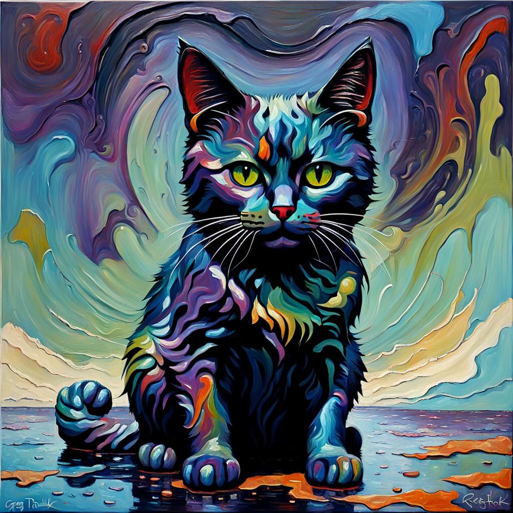 Sinister Oil Slick Cat as Impasto Painting