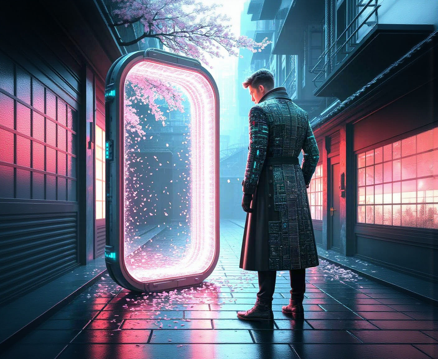 Cyberpunk Detective Investigates Zen Garden Portal