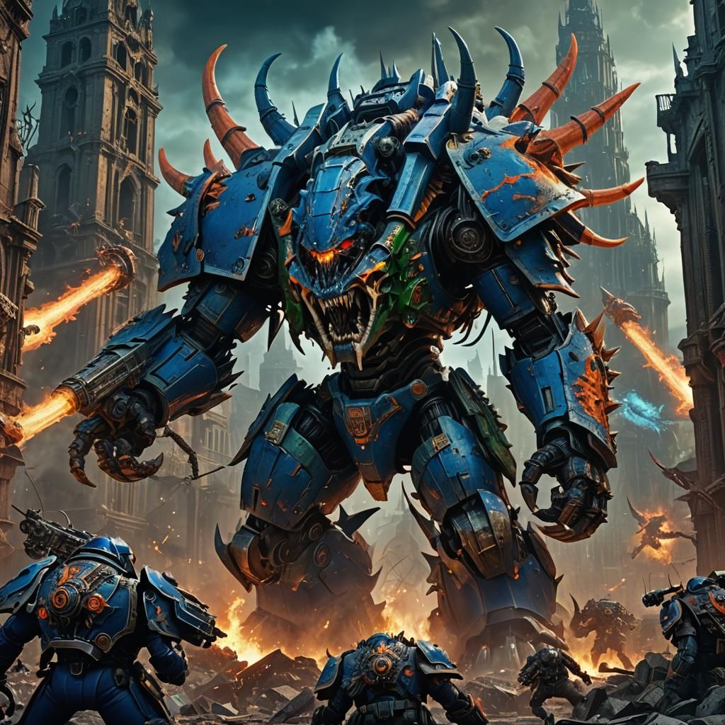 Warhammer 40k: Ultra Marine vs. Tyranid in Gothic Cityscape