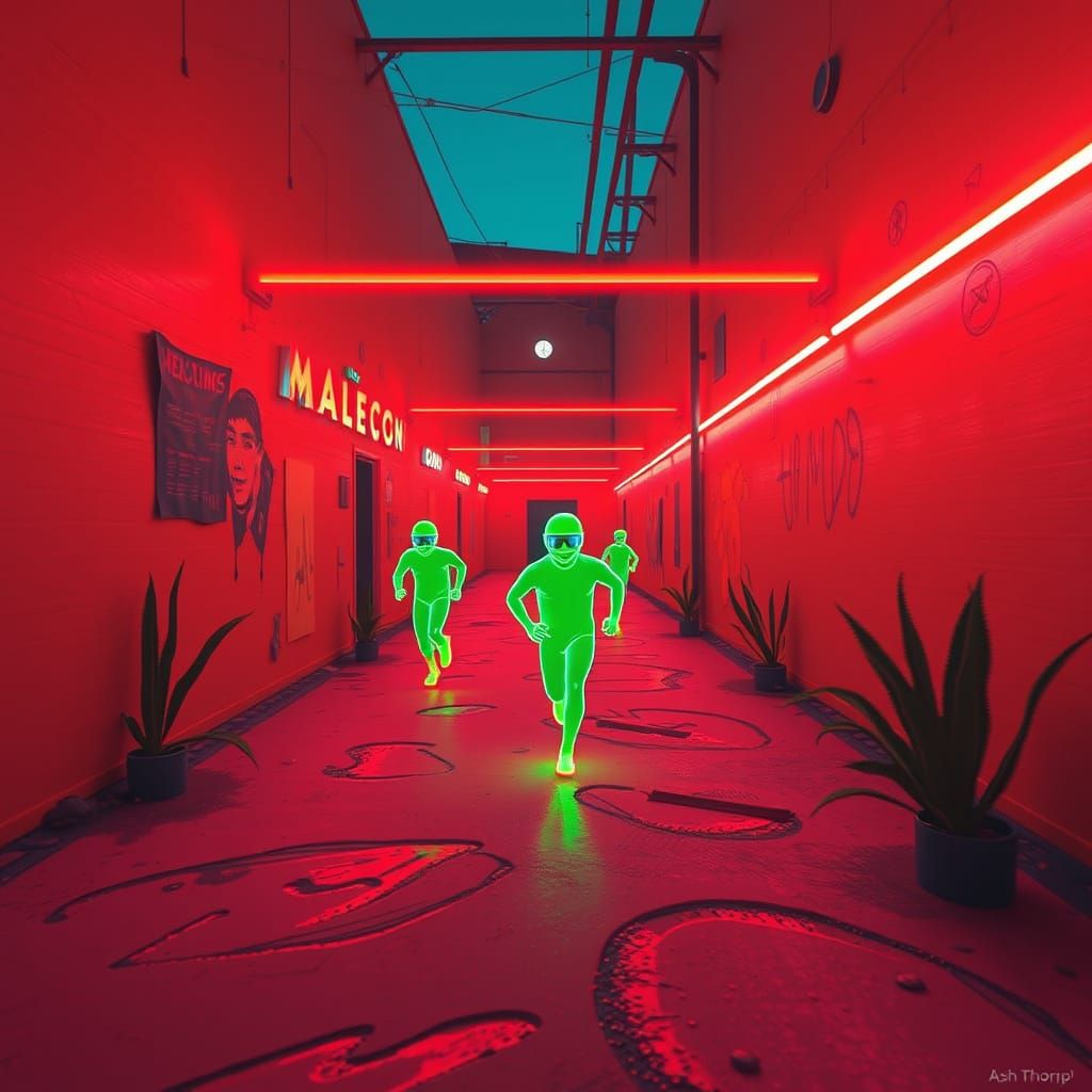 Little Green Men Run in Neon Orange Alley