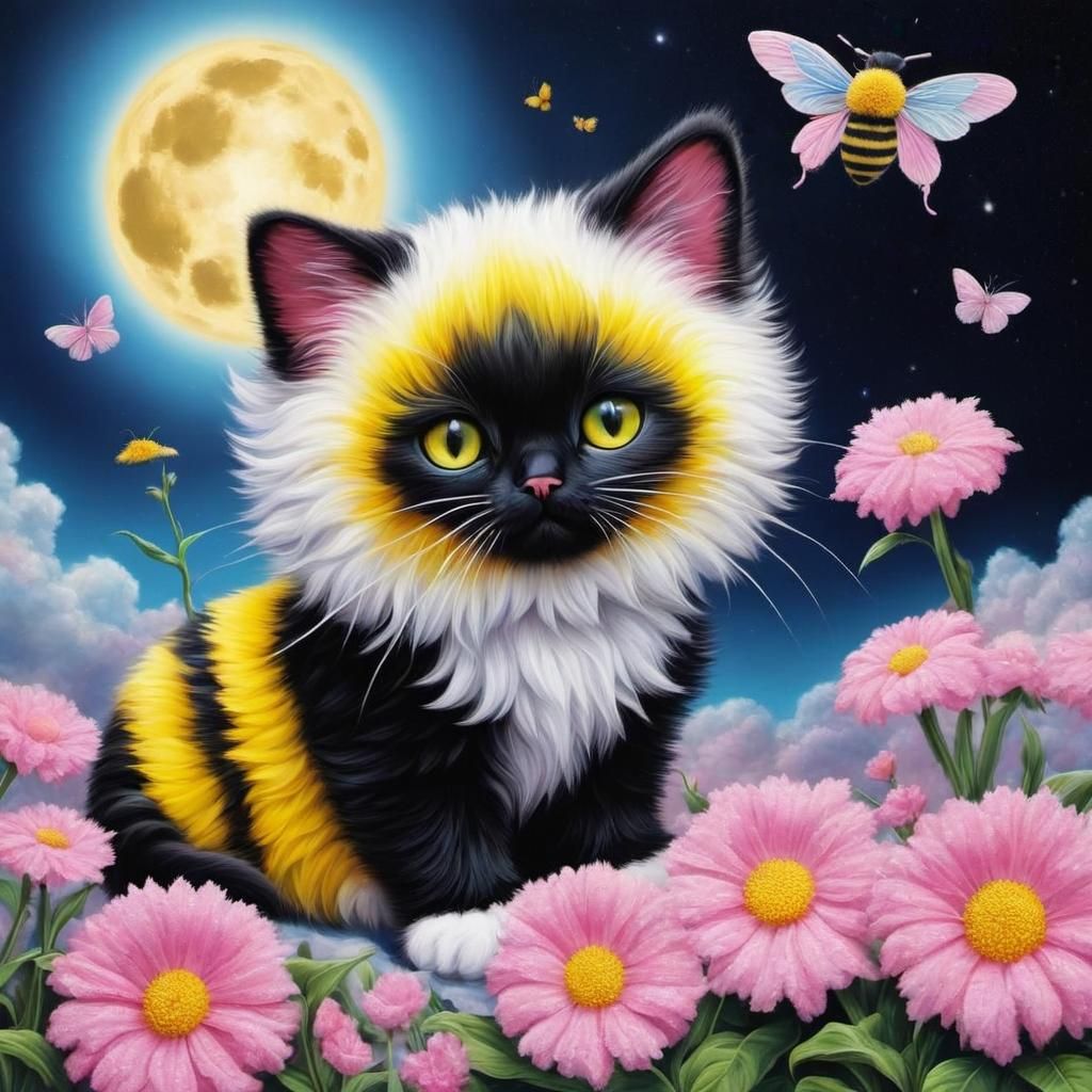 Flower cat face Realism Cat with wings Bumblebee bumble bee Fairy cat with wings Bumble bees texture Bumble bees flowers...