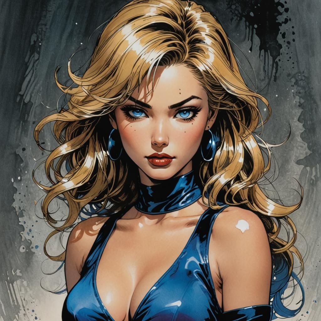 Anime Woman in Blue Velvet Outfit