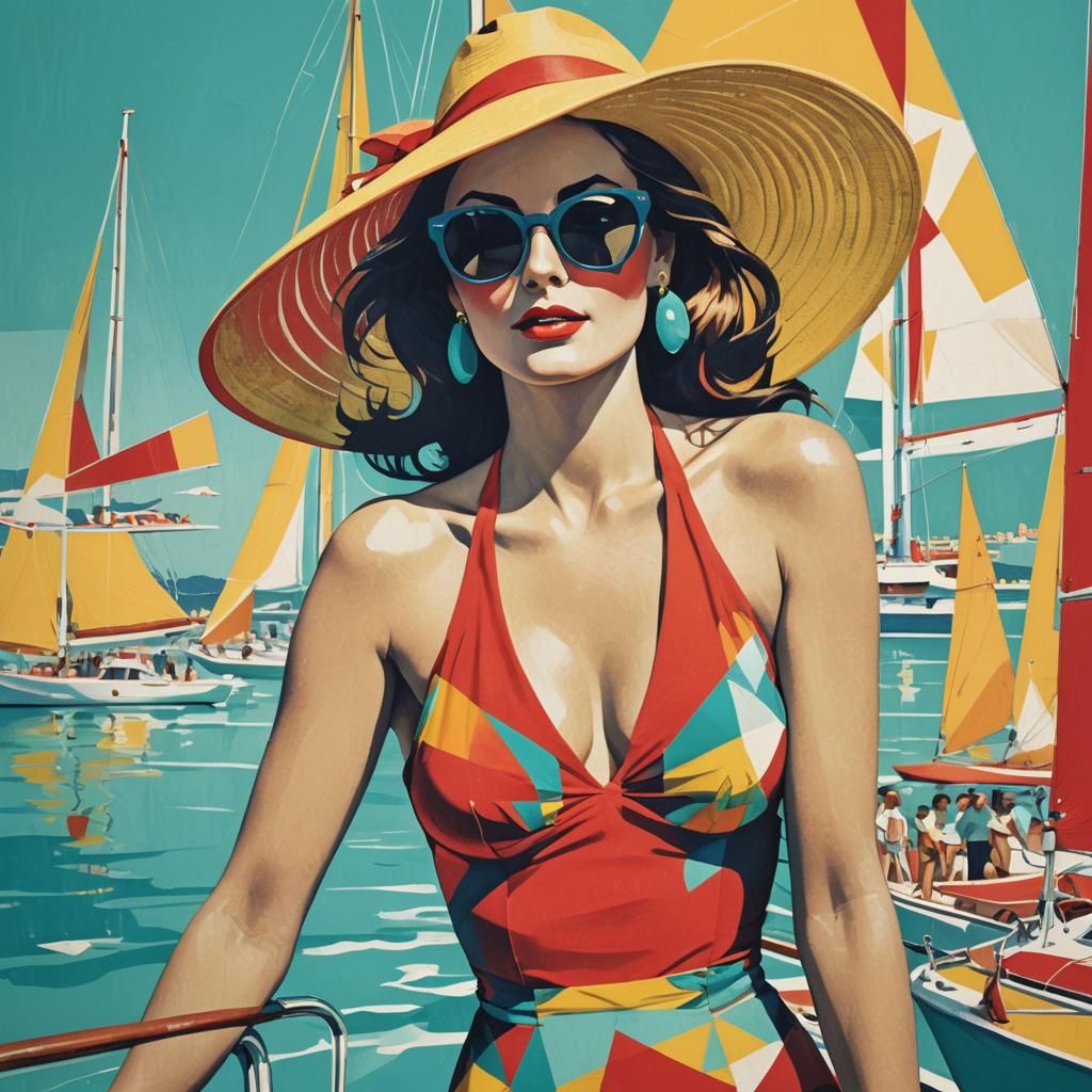 Retro Pop Art Poster of Woman in Saint Tropez