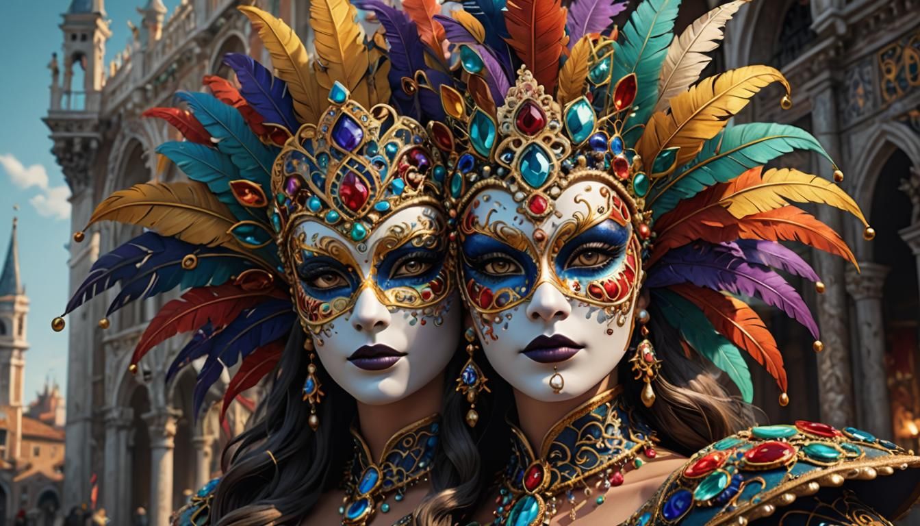 Ornate Venetian Carnival Mask with Jewels