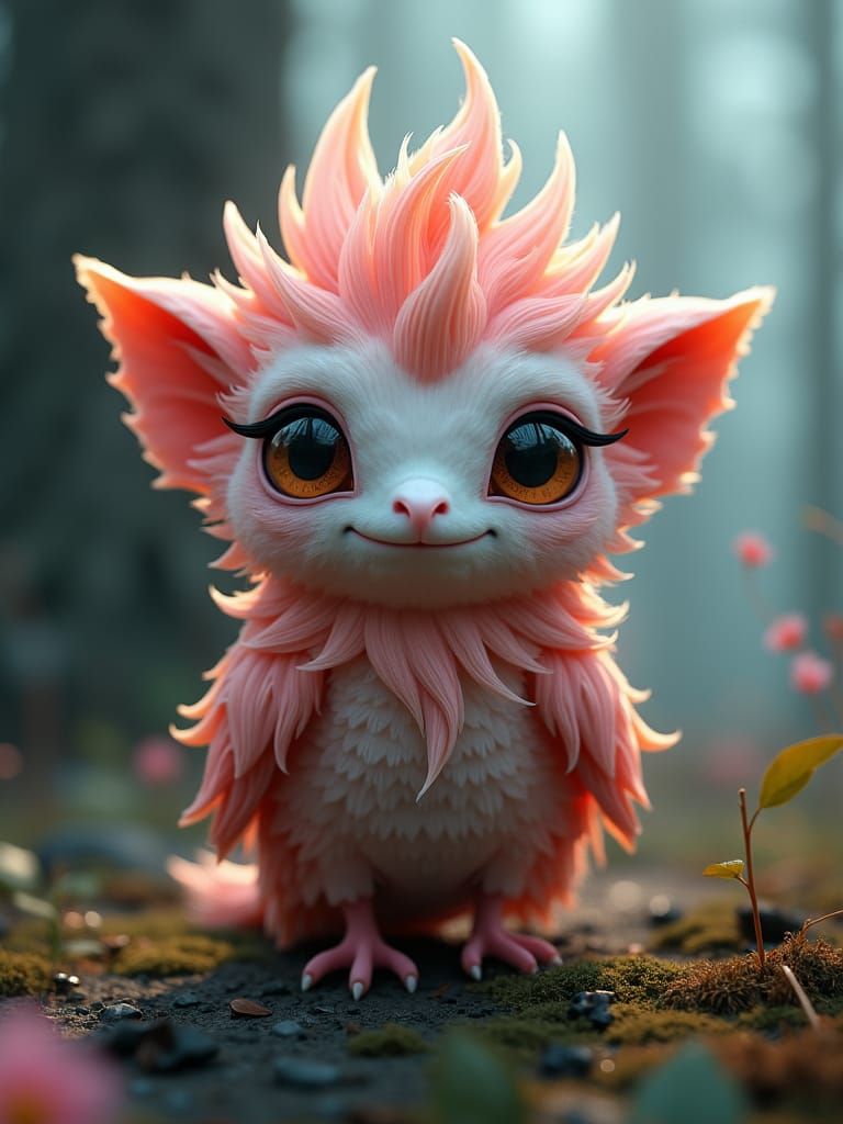 Adorable Chibi Raven in Fantasy Forest, Digital Art