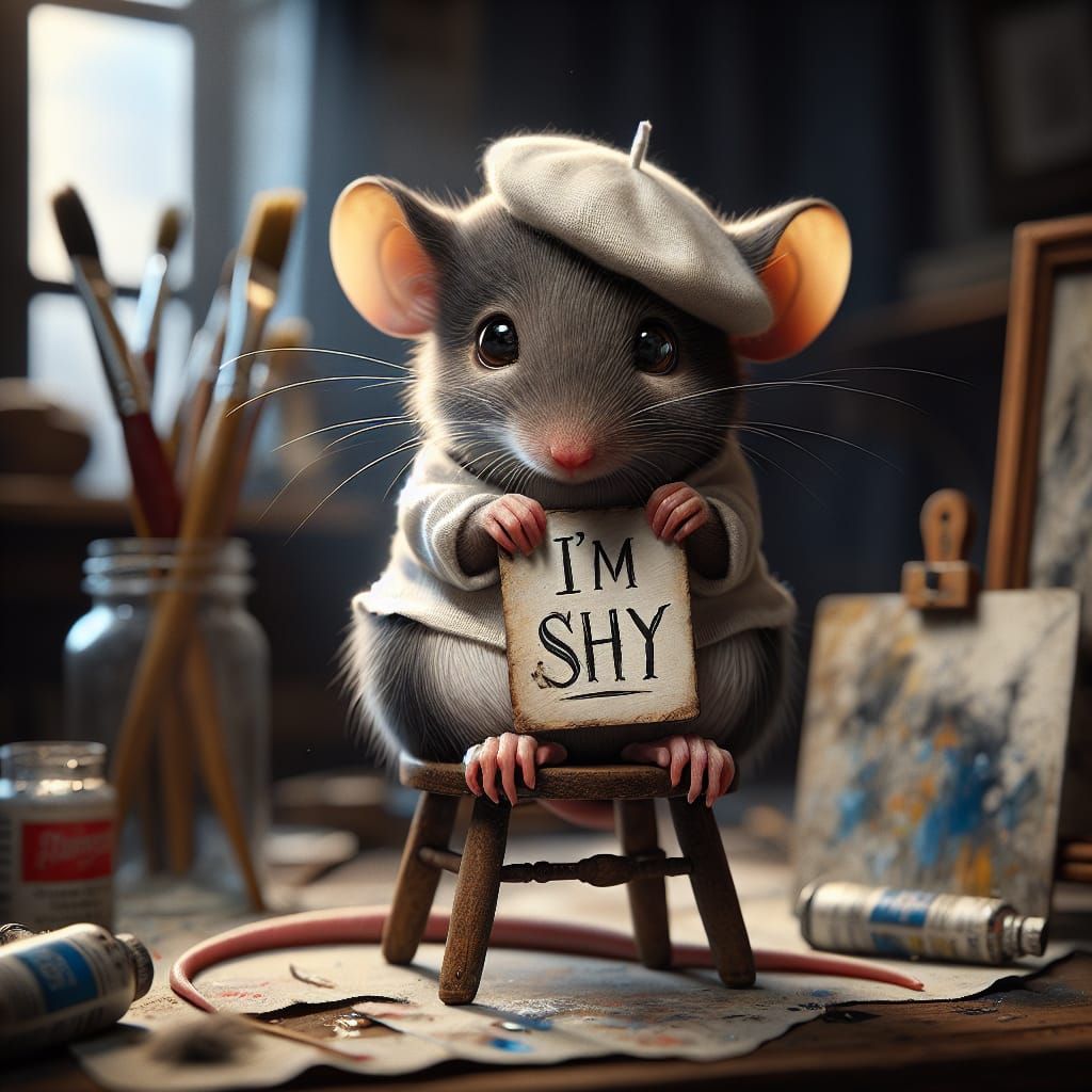 Shy Mouse Artist in Studio: A Poetic Painting