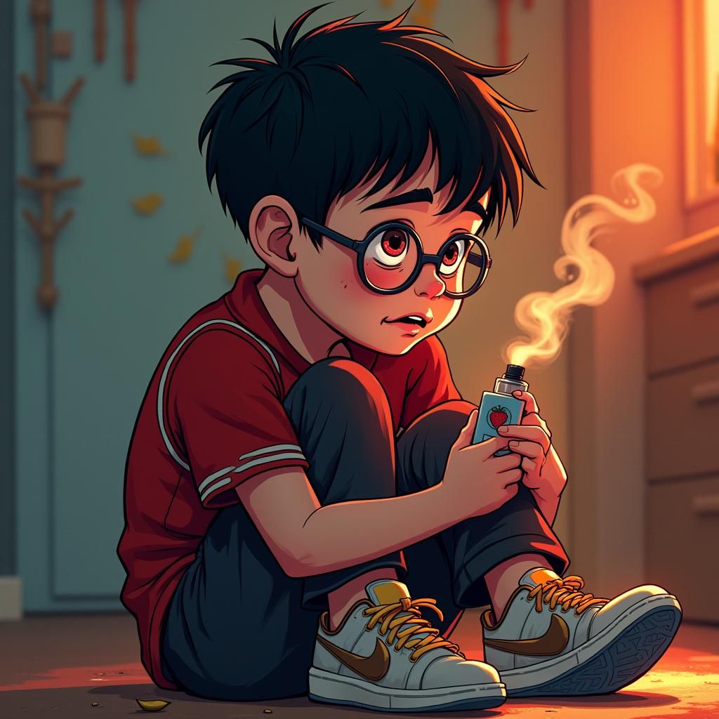 Boy's Struggle: Hyperrealistic Anti-Vape Art