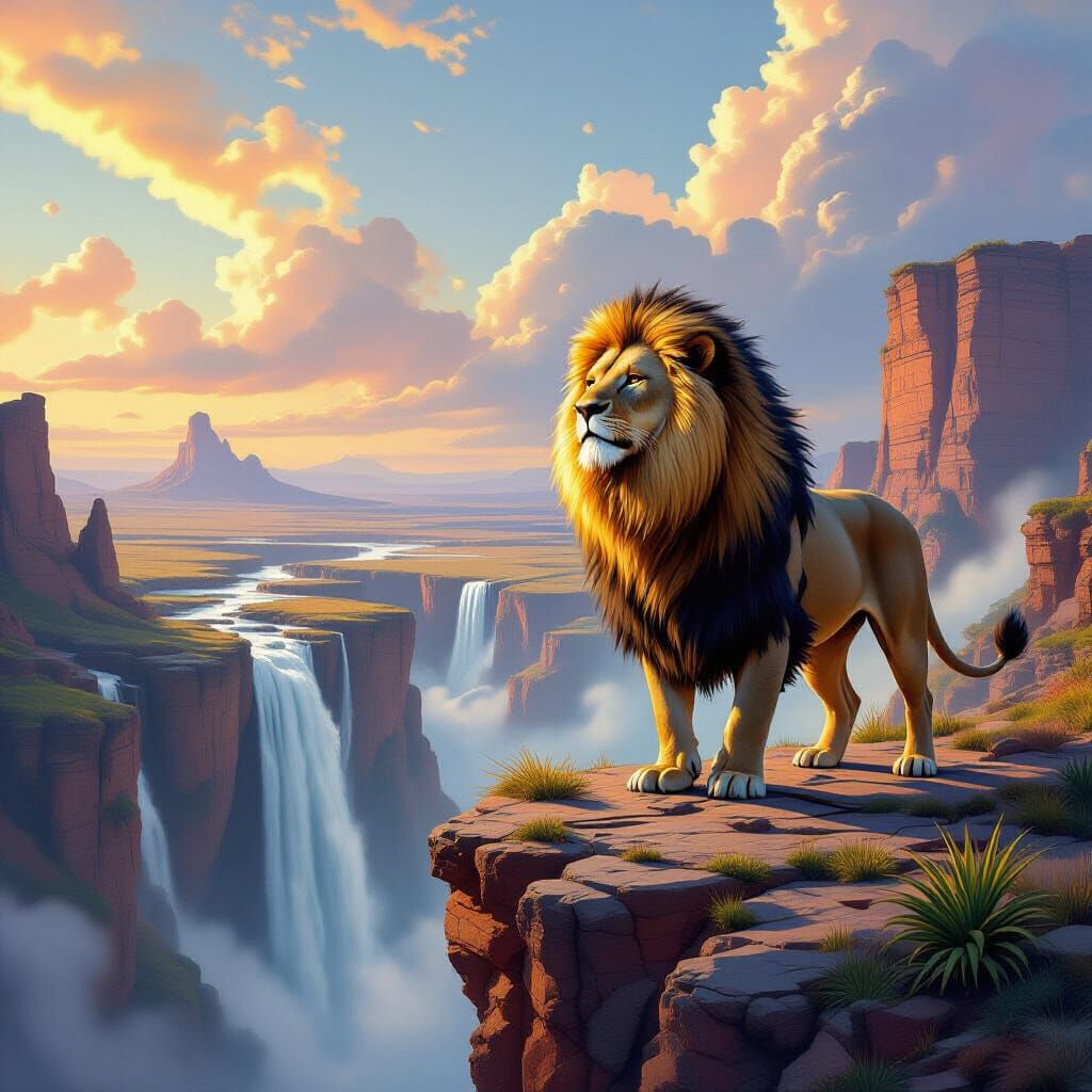 Majestic Lion with Flowing Water Mane