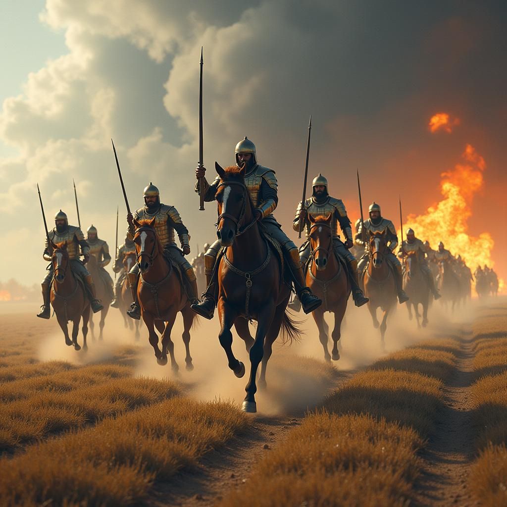 Midianite Army Destroys Crops in Fiery Landscape