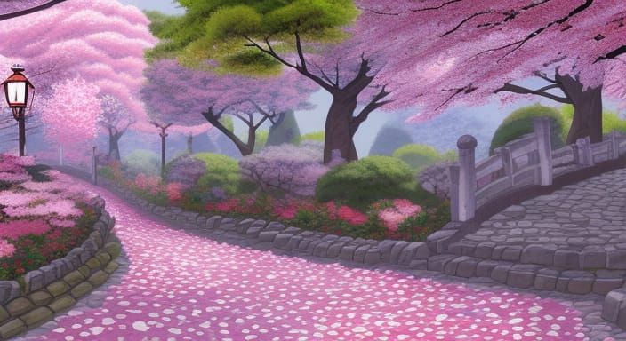 Cherry Blossom Path in Anime Style