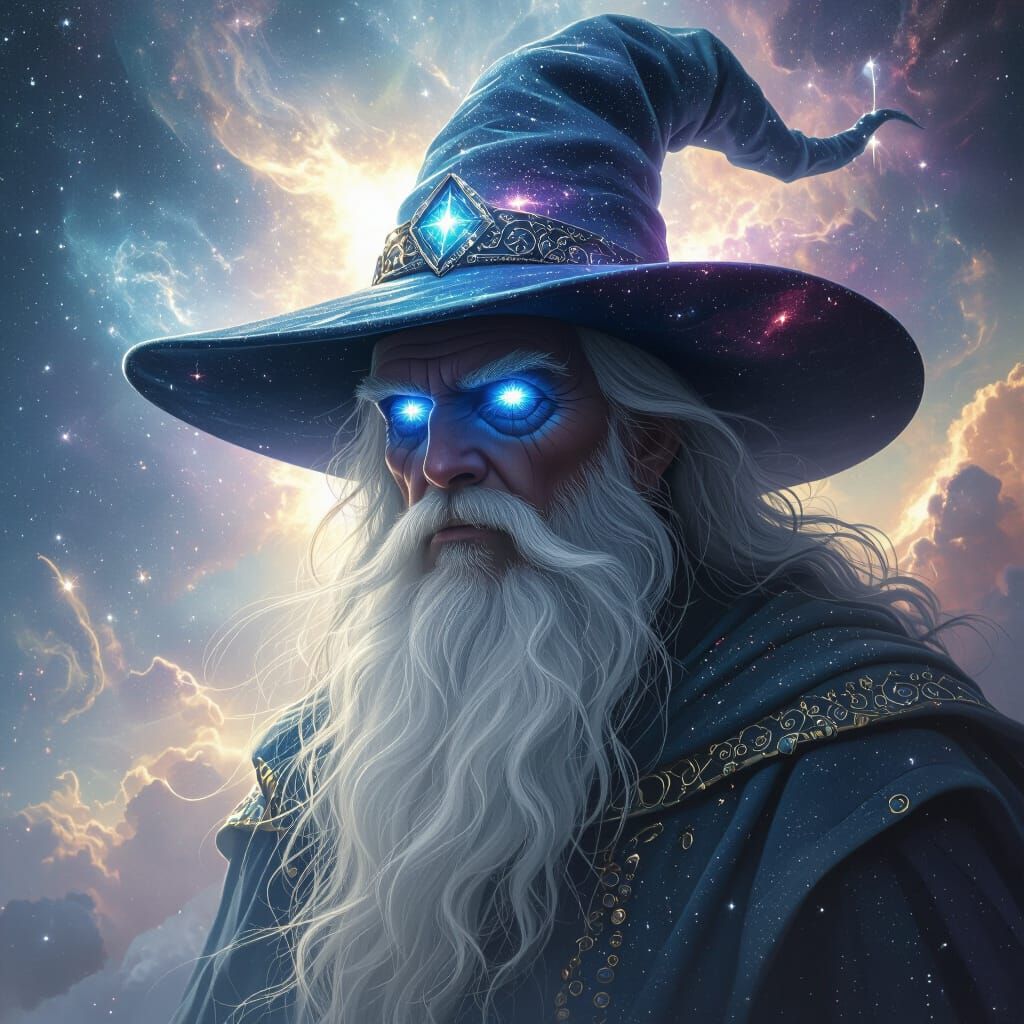 Ancient Merlin Drifting Through Cosmic Void in Sci-Fi Style