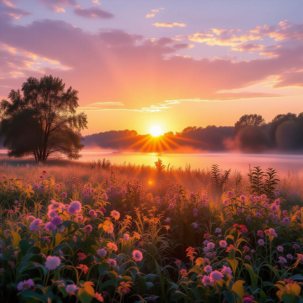Vibrant Sunrise Over Serene Landscape
