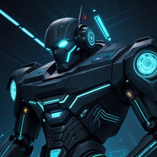Futuristic Robot with Glowing Circuits in Cyberpunk Style