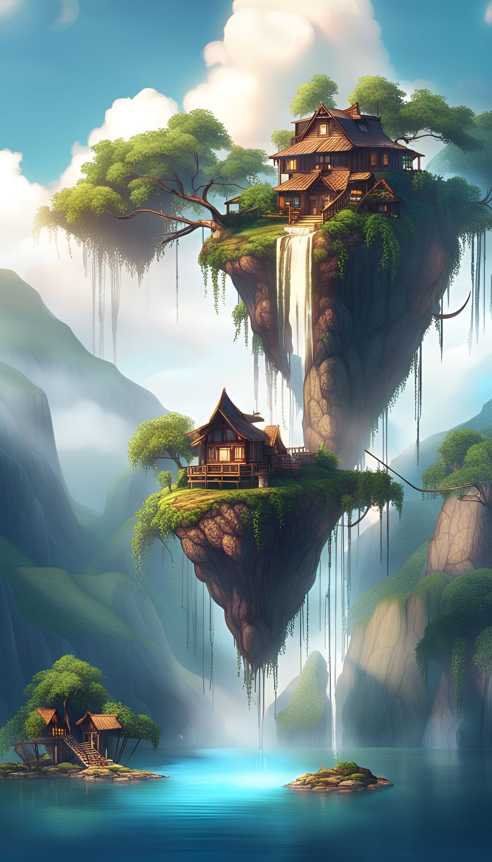 Cinematic Floating Island in Mountain Landscape