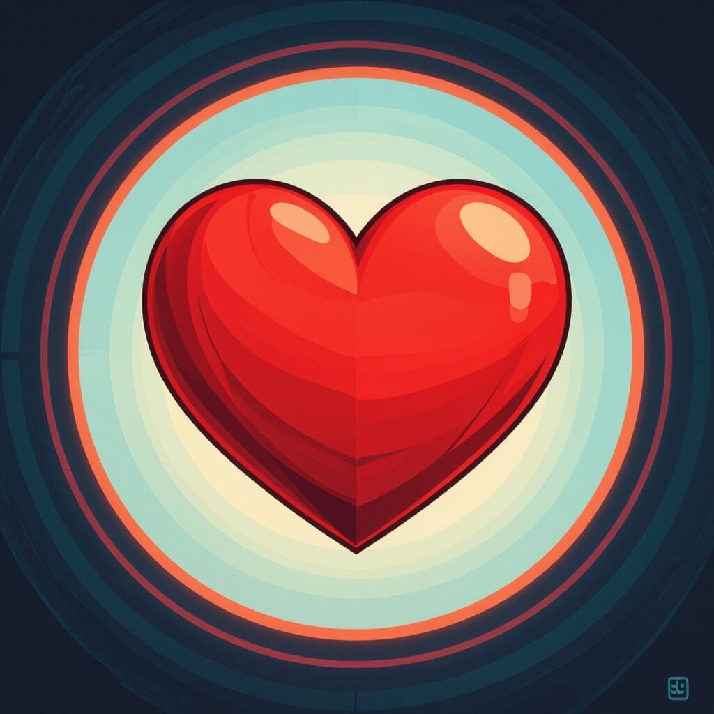 Vibrant Red Heart in Circle, Digital Art Style