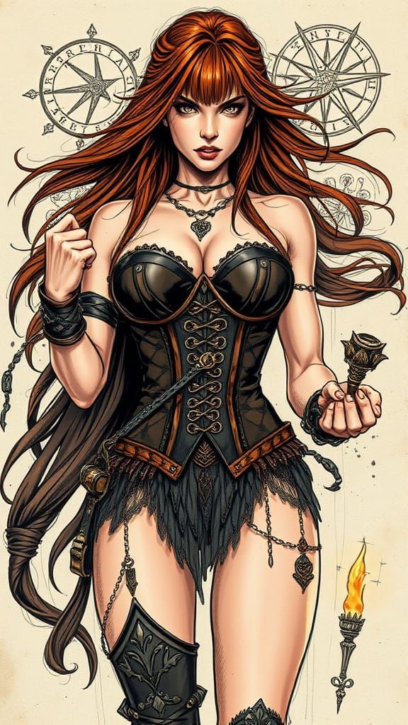 Amazonian Warrior in Dark, Gritty Sketchbook Style