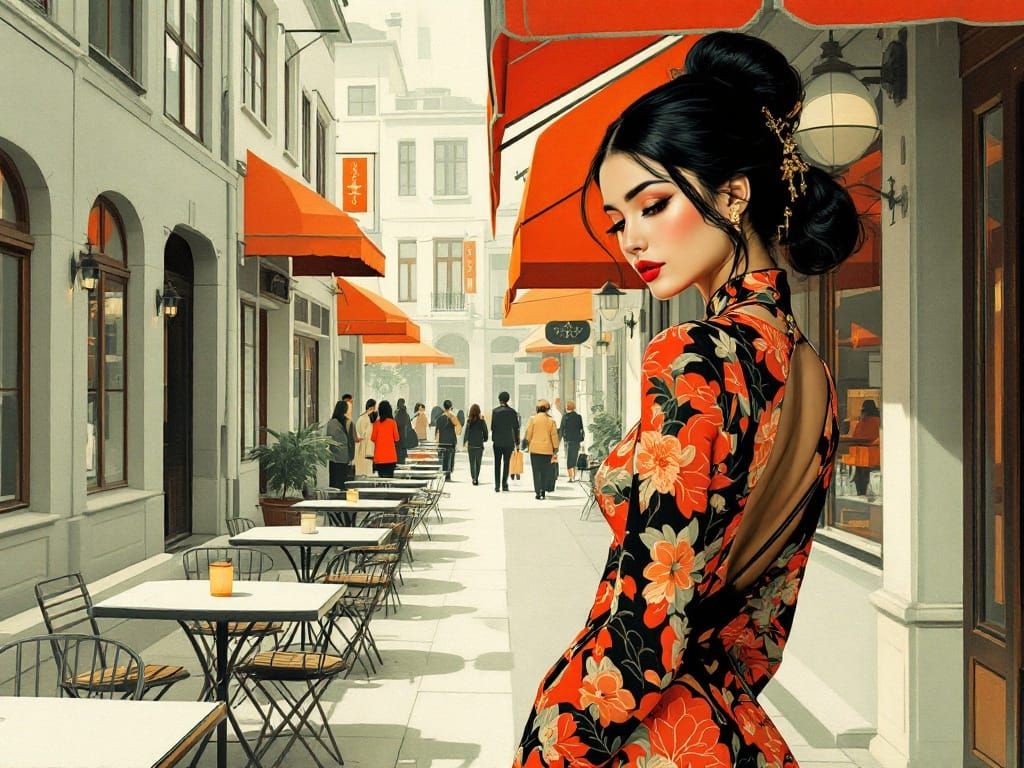 Elegant Spring Street Scene in Art Deco Style