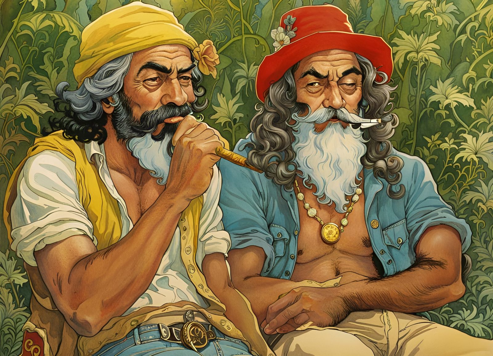 Cheech and Chong Smoking Weed Watercolor Art