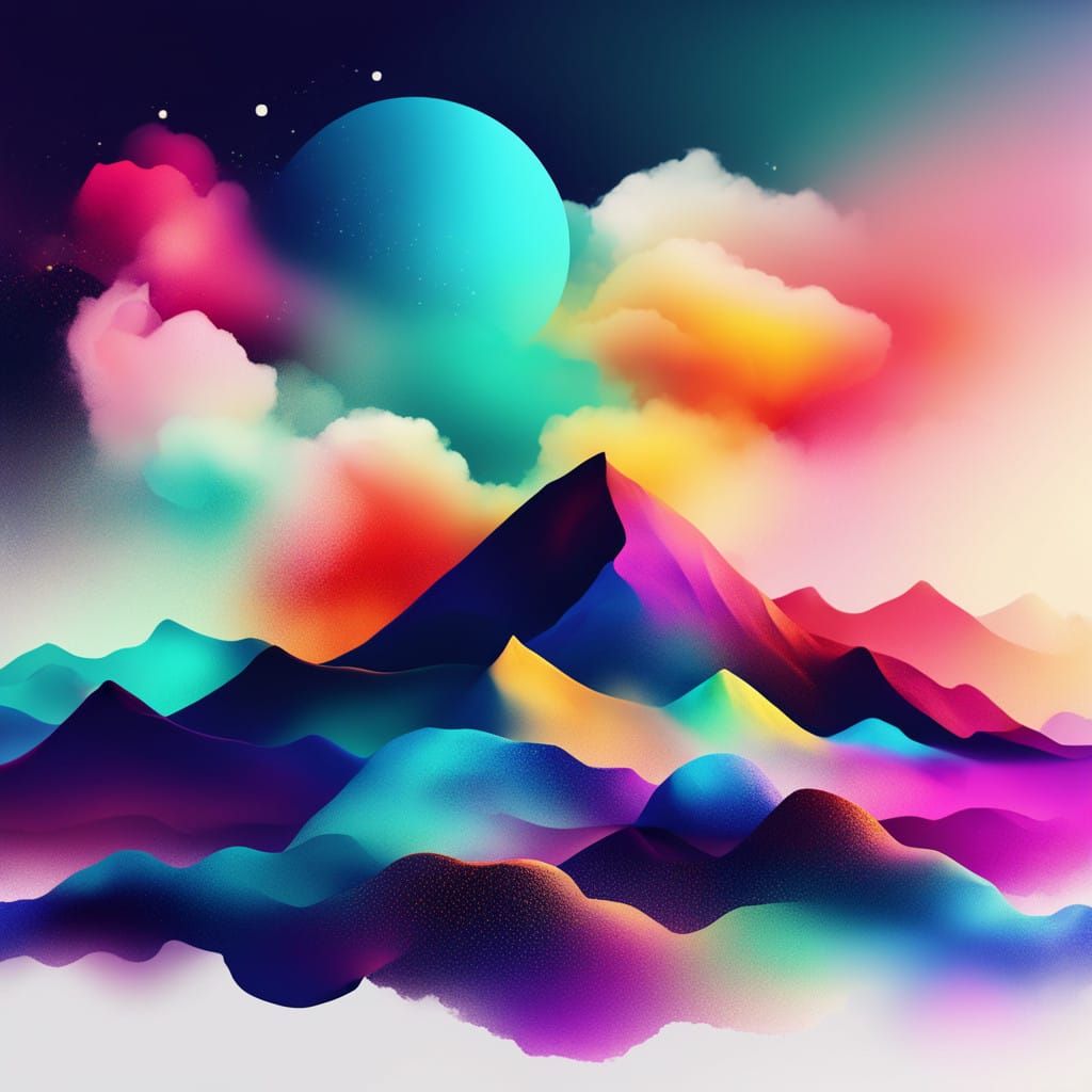 Dreamcore Cosmic Landscape in Vibrant Neon Colors