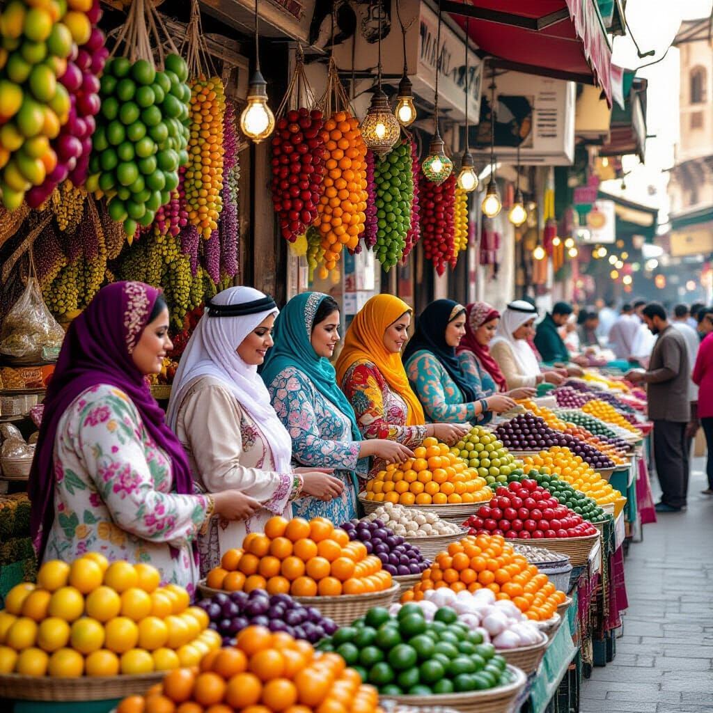 Arabic Food Stall with Women Vendors in Market