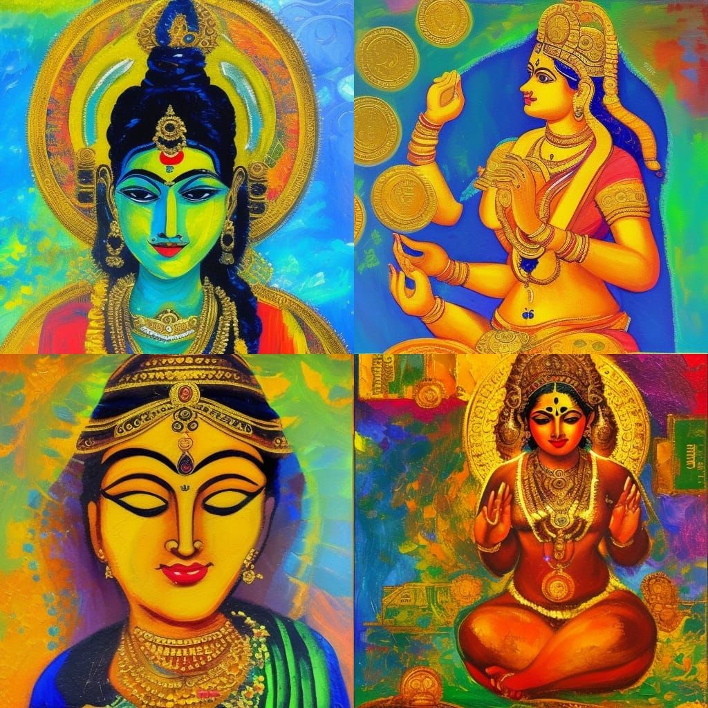 Goddess Lakshmi in Neo-Impressionist Oil Painting