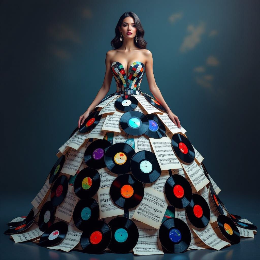 Woman in Vinyl Record Gown Digital Art
